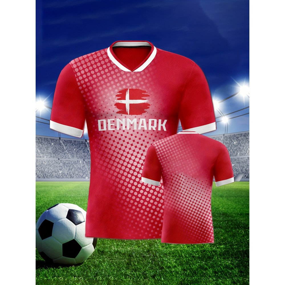 Denmark Country Home Soccer Jersey T-shirt, Professional Sports Fabric Women's Creative Pattern Print, As Gifts For Sports Fans