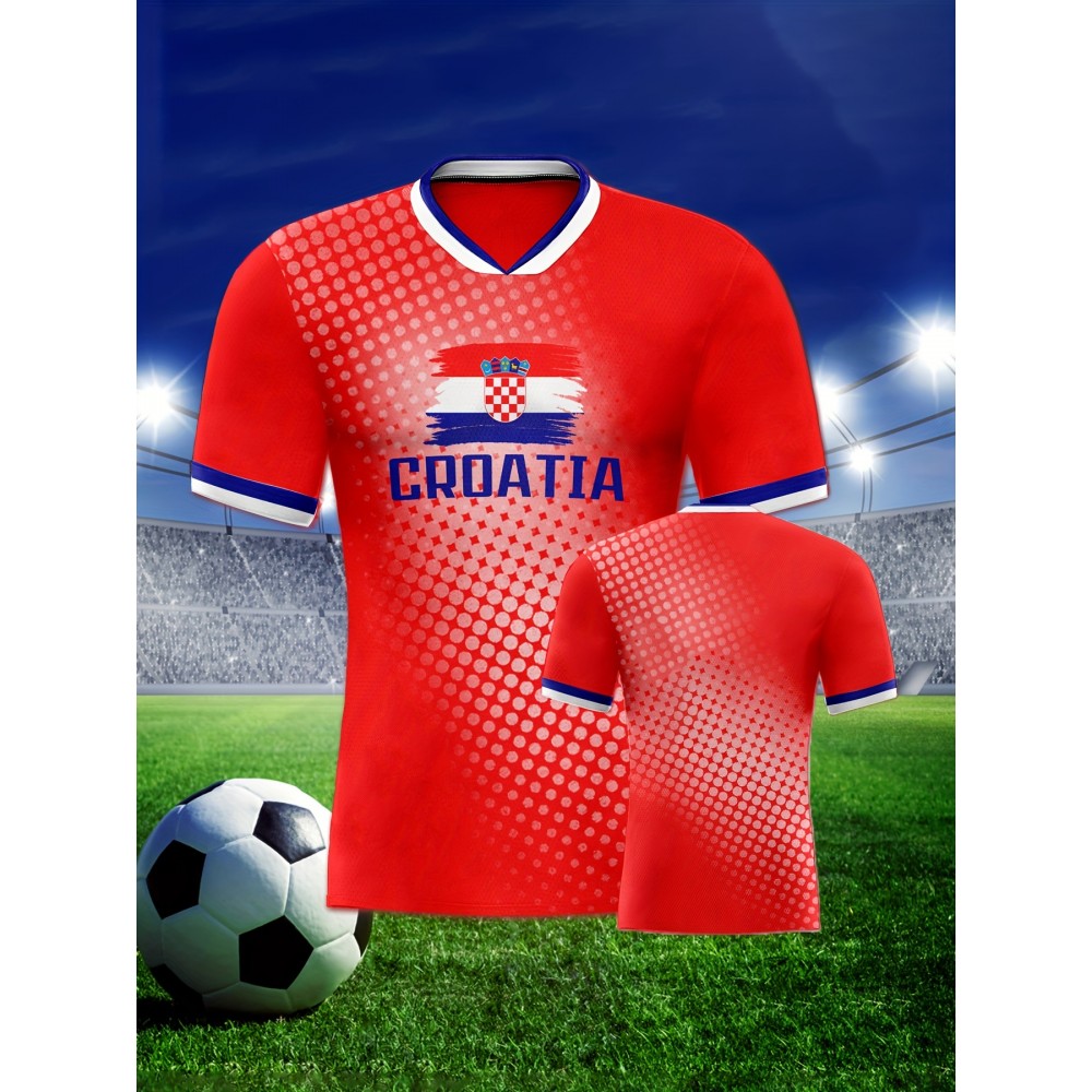 Croatia Country Home Soccer Jersey T-shirt, Professional Sports Fabric Women's Creative Pattern Print, As Gifts For Sports Fans