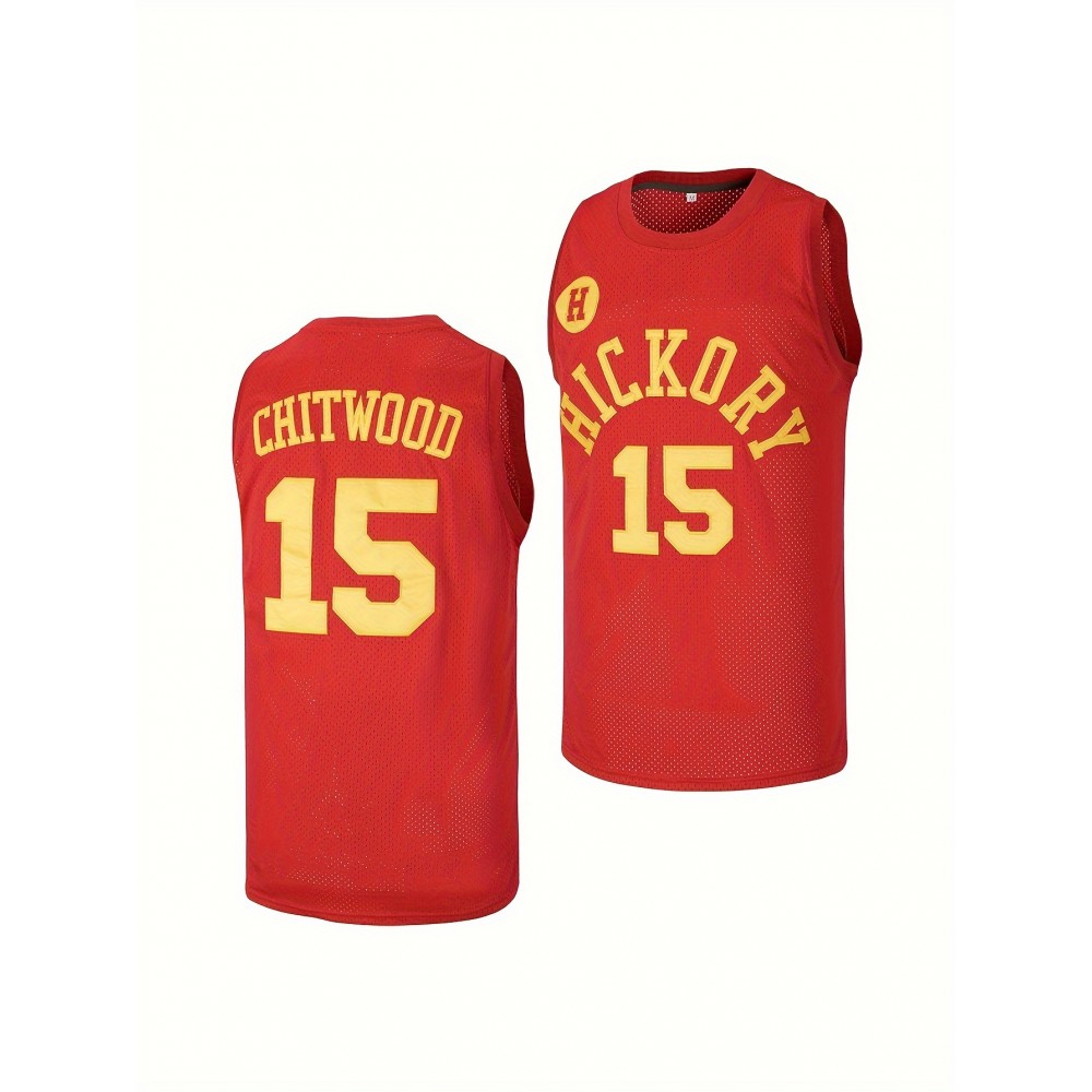15 Basketball Jersey Stitched Hickory High School Basketball Vest Red S-3XL