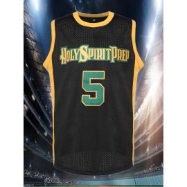 Men'S Basketball Shirt # 5-5 Black Basketball Sportswear Suitable For Training, Competition, Team Sports, Christmas, Halloween, Summer Party, Beach Party, Breathable Round Neck Embroidered Polyester Knitted Micro Elastic Loose Fabric S-XXXL