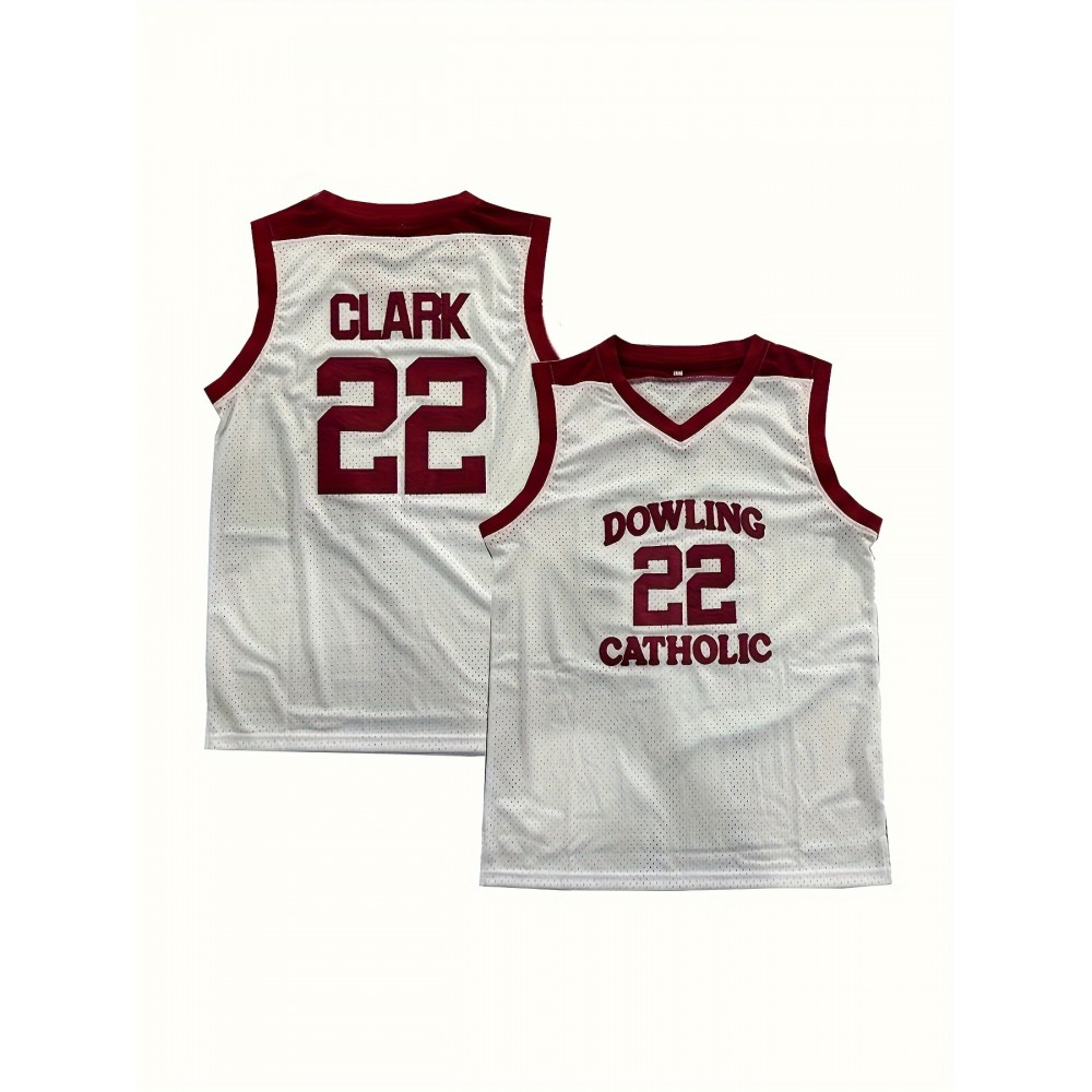 1pc Dowling Catholic Men's Basketball Jersey - #22, V-Neck, Sleeveless Athletic Top in White with Red Accents, Breathable Polyester, Loose Fit for Team Sports & Outdoor Activities, Machine Washable