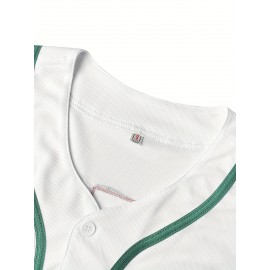 1pc Mexico Men'S V-Neck Baseball Jersey - Breathable Polyester Sports Top with Lettering and Emblem, Casual Loose-Fit for Training and Beachwear, Available in Black, White, and Red