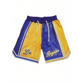 1pc Men'S Retro Embroidered Alphabet Polyester Sports Shorts, Loose Fit, Slight Stretch, Quick-Dry Mesh Breathable for Basketball, Running, Beach, Casual & Outdoor Activities - All Seasons