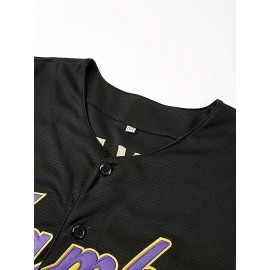 Men's Retro Baseball Jersey - #24 Tribute, Black & Purple Mamba Design, V-Neck, Moisture-Wicking Polyester, Loose Fit for Sports & Casual Wear, Athletic Tribute Shirt | Vneck Sports Top | Easycare Jersey, Best for Christmas