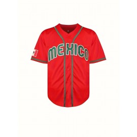 1pc Men'S Mexico #56 Baseball Jersey - V-Neck, Short Sleeve, Embroidered, Breathable Polyester, Lightweight, Moisture-Wicking, Ergonomic Design, Button Closure - Sports & Casual Wear for Four Seasons