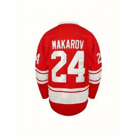 Vladislav Tretiak Sergei Makarov #24 1980 USSR CCCP Russian Hockey Jersey Red