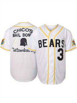 1pc Men'S Polyester Baseball Jersey - Bad News Bears #3 Tanner Boyle 1976 Chico'S Bail Bonds Embroidered Design, V-Neck, Short Sleeve, Loose Fit, Breathable & Moisture-Wicking, Button-Up Shirt for Sports & Festive Occasions, S-XXXL