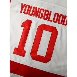 Mustangs 10 Youngblood Hamilton Jersey - Vintage #10 Men's Sports Uniform, Red & White with Horse Logo, Moisture-Wicking Polyester, V-Neck Captain's Sweatshirt for Team Sports & Casual Wear, Streetwear Fashion|Casual Design|Polyester Fabric