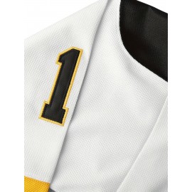 1pc Boston Ice Hockey Jersey, Happy Gilmore #18, Polyester V-Neck Pullover with Embroidered Lettering, Long Sleeve, Breathable & Moisture-Wicking, Loose Fit for Sports & Casual Wear, S-XXXL