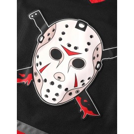 Men'S Voorhees 13 Jason Inspired Hockey Jersey, Polyester Sports V-Neck, Embroidered, Breathable, Lightweight, Moisture-Wicking, Ergonomic Knit Fabric, for Casual, Training, Party, Daily Wear, All-Season