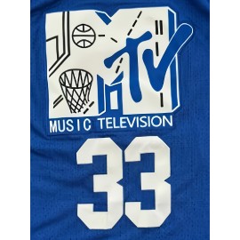 Men's #33 Breathable Basketball Jersey - Casual & Sporty Sleeveless Tank Top in Blue, MTV Music Television Embroidery, Polyester, Round Neck - Perfect for Team Sports, Outdoor Activities & Casual Attire, Sizes S-3XL