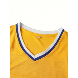 Men's #22 Embroidered Basketball Jersey - 100% Polyester, V-Neck, Sleeveless - Perfect for Training & Streetwear, Spring/Summer/Fall, American Basketball, Yellow