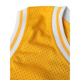 Men's Polyester Basketball Jersey # 14 Yellow V-neck Sports Vest, Breathable And Comfortable, Slightly Elastic Knitted Fabric Suitable for Casual Training, Beach And Weekend Wear, Suitable for Adult Couples S-3XL