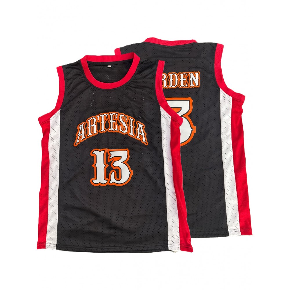 1pc Men'S Artesia Basketball Jersey, Polyester Sports Training Top with Slight Stretch, V-Neck, Loose Fit, Patterned Letter & Number Design, Breathable & Comfortable for Casual, Beach, Party, Team Sports - Sizes S-3XL