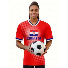 Croatia Country Home Soccer Jersey T-shirt, Professional Sports Fabric Women's Creative Pattern Print, As Gifts For Sports Fans