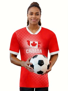 Women's Large Size Professional Sports Fabric Creative Pattern Print Canada Home Soccer Jersey T-shirt, Soccer Jersey Flag Uniforms Shirts Breathable And Lightweight, Moisture-Wicking, As Gifts For Sports Fans