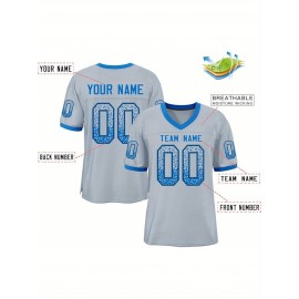 Customizable Plus Size Football Jersey - Personalized Name & Number, Vibrant Orange & White Striped Design, V-Neck Short Sleeve for Women'S Outdoor Sports, Team Uniforms, Summer Athletic Wear, Sporty Clothing, Durable Sportswear