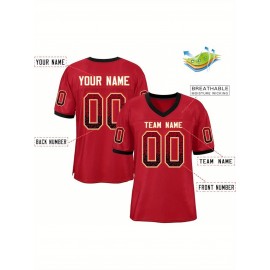 Customizable Plus Size Football Jersey - Personalized Name & Number, Vibrant Orange & White Striped Design, V-Neck Short Sleeve for Women'S Outdoor Sports, Team Uniforms, Summer Athletic Wear, Sporty Clothing, Durable Sportswear