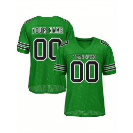 Customizable Football Jersey - Personalized Team Name & Number, Breathable Mesh Back, V-Neck Design, Unisex for Men & Women, Outdoor Sports, Summer Activewear, Custom Football Jersey