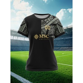 Customizable Women'S Plus Size Football Jersey - Personalized Team Name & Number, Breathable Outdoor Sports Shirt with Vibrant Blue & Pink Geometric Design, Perfect for Soccer Fans, Soccer Fan Apparel | Vibrant Jersey Design | Durable Fabric Shirt