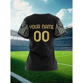 Customizable Women'S Plus Size Football Jersey - Personalized Team Name & Number, Breathable Outdoor Sports Shirt with Vibrant Blue & Pink Geometric Design, Perfect for Soccer Fans, Soccer Fan Apparel | Vibrant Jersey Design | Durable Fabric Shirt