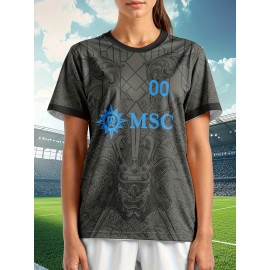 Customizable Women'S Plus Size Football Jersey - Personalized Team Name & Number, Breathable Outdoor Sports Shirt with Vibrant Blue & Pink Geometric Design, Perfect for Soccer Fans, Soccer Fan Apparel | Vibrant Jersey Design | Durable Fabric Shirt