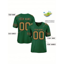 Customizable Football Jersey - Personalized Name & Number, V-Neck, Short Sleeve, Breathable Mesh Fabric, Team Colors with Bold 