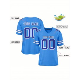 Customizable Football Jersey - Personalized Name & Number, V-Neck, Short Sleeve, Breathable Mesh Fabric, Team Colors with Bold 