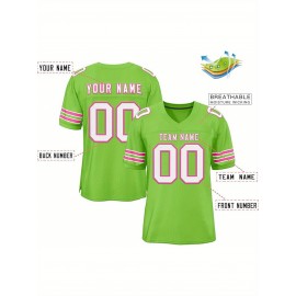 Customizable Football Jersey - Personalized Name & Number, V-Neck, Short Sleeve, Breathable Mesh Fabric, Team Colors with Bold 