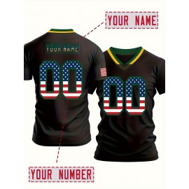 Customizable Women'S Football Jersey - Personalized Name & Number, American Flag Design, V-Neck Sleeveless Top for Summer Sports & Casual Wear, Breathable Fabric, Outdoor Activities, Football Jersey, Patriotic Design, Comfortable Fit