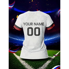 Customizable Women's V-Neck Soccer Jersey - Personalized Name & Number, Breathable Polyester, Quick-Dry Athletic Top for Team Training, Sports Fitness & Casual Wear, Casual Sportswear | Customizable Sports Gear | Smooth Fabric
