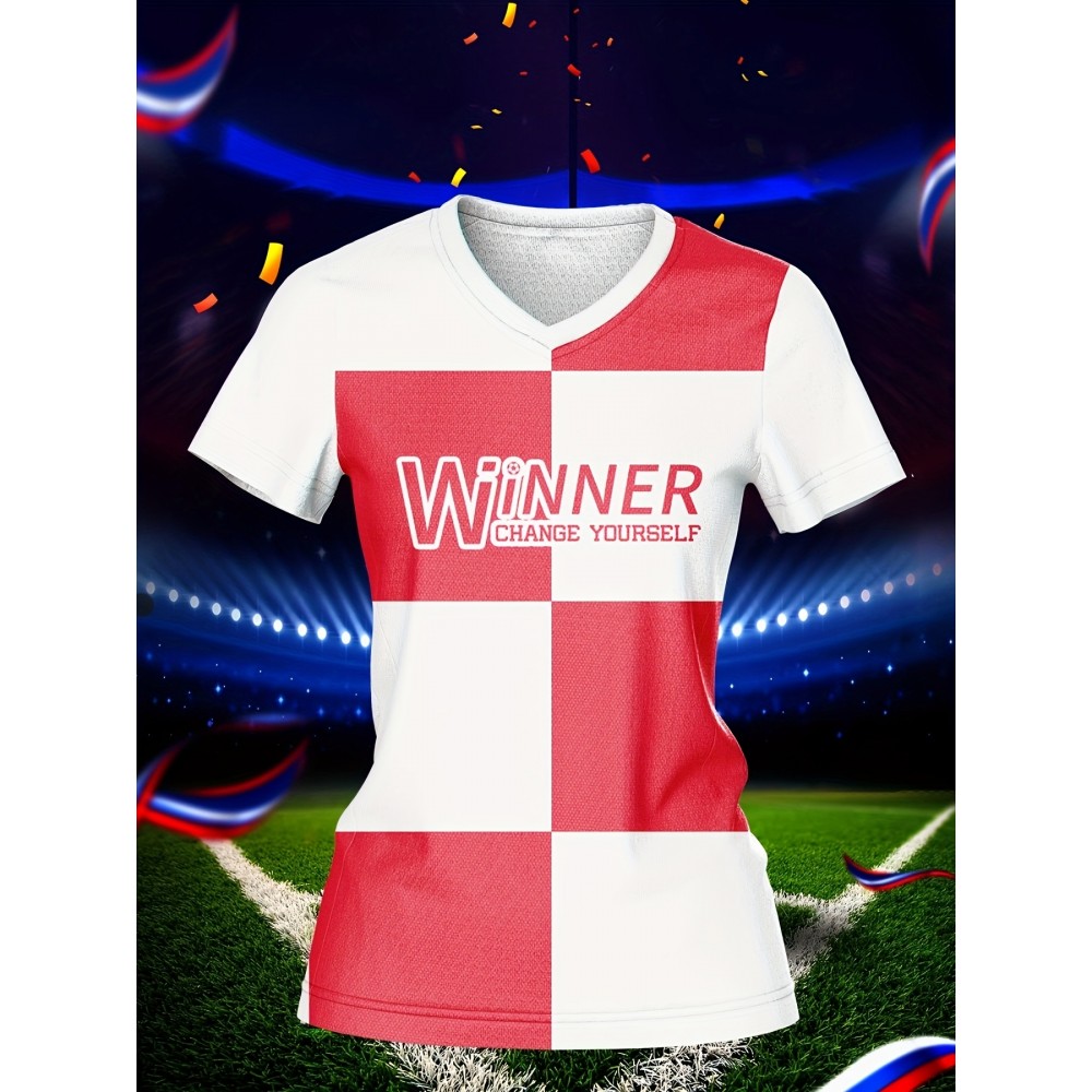 Customizable Women's V-Neck Soccer Jersey - Personal Name & Number, Breathable Polyester, Quick-Dry Sports Top for Team Training & Casual Wear, Sports Training Top | Customizable Soccer Shirt | Smooth Fabric Shirt