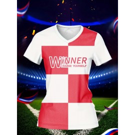 Customizable Women's V-Neck Soccer Jersey - Personal Name & Number, Breathable Polyester, Quick-Dry Sports Top for Team Training & Casual Wear, Sports Training Top | Customizable Soccer Shirt | Smooth Fabric Shirt