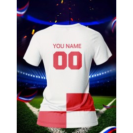 Customizable Women's V-Neck Soccer Jersey - Personal Name & Number, Breathable Polyester, Quick-Dry Sports Top for Team Training & Casual Wear, Sports Training Top | Customizable Soccer Shirt | Smooth Fabric Shirt