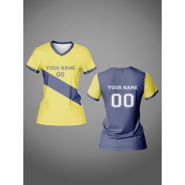 Customized Women'S V-Neck Football Jersey, Polyester 100% Knit Fabric, Quick-Dry Comfort Fit, All Over Print, Regular Length, for Team Training & Fitness, Spring/Summer/Fall Sports Top