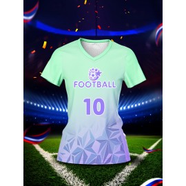 [Quickdry] Customizable Women's V-Neck Football Jersey - Personalized Name & Number, Breathable Polyester, Quick-Dry Sports Top for Team Training & Casual Wear, Available in Light Green & Purple, Athletic Jersey | Sporty Vneck Jersey | Polyester Fabric