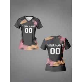 Customized Women'S V-Neck Football Jersey with Name and Number - Personalized Team Training Sports Shirt, Comfortable, Breathable, Quick-Dry Polyester for Fitness & Casual Wear, Gym Shirts