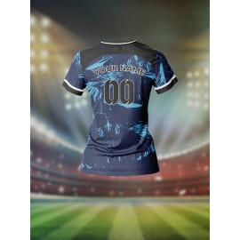 Customizable Women's V-Neck Soccer Jersey - Personalized Name & Number, Breathable Polyester, Quick-Dry Athletic Top for Team Sports, Fitness & Casual Wear, Blue & Black Retro Design, Team Sports Apparel | Athletic Team Uniform | Comfortable Fit