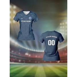 Custom Women's V-Neck Soccer Jersey - Personalized Name & Number, Breathable Quick-Dry Fabric, Team Training Fitness Casual Wear, Retro Street Futuristic Styles, Spring Summer Fall Sports Apparel, Soccer Accessories