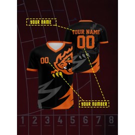 1pc Customizable V-Neck Soccer Jersey for Kids - 100% Polyester, Medium Stretch, All-Over Print, Personalized Name & Number, Regular Fit, for Boys & Girls, Ideal for Sports, Casual Wear, Training, Beach, Birthday - Spring/Summer/Fall