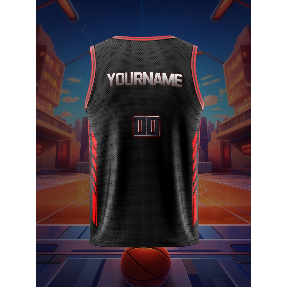 Customizable Kids' Basketball Jersey - Black with Red & White Accents, Breathable & Comfort Fit for Sports, Training, and Parties, Outdoor Basketball Gear | Customizable Jersey | Comfortable Fit, Basketball Jersey