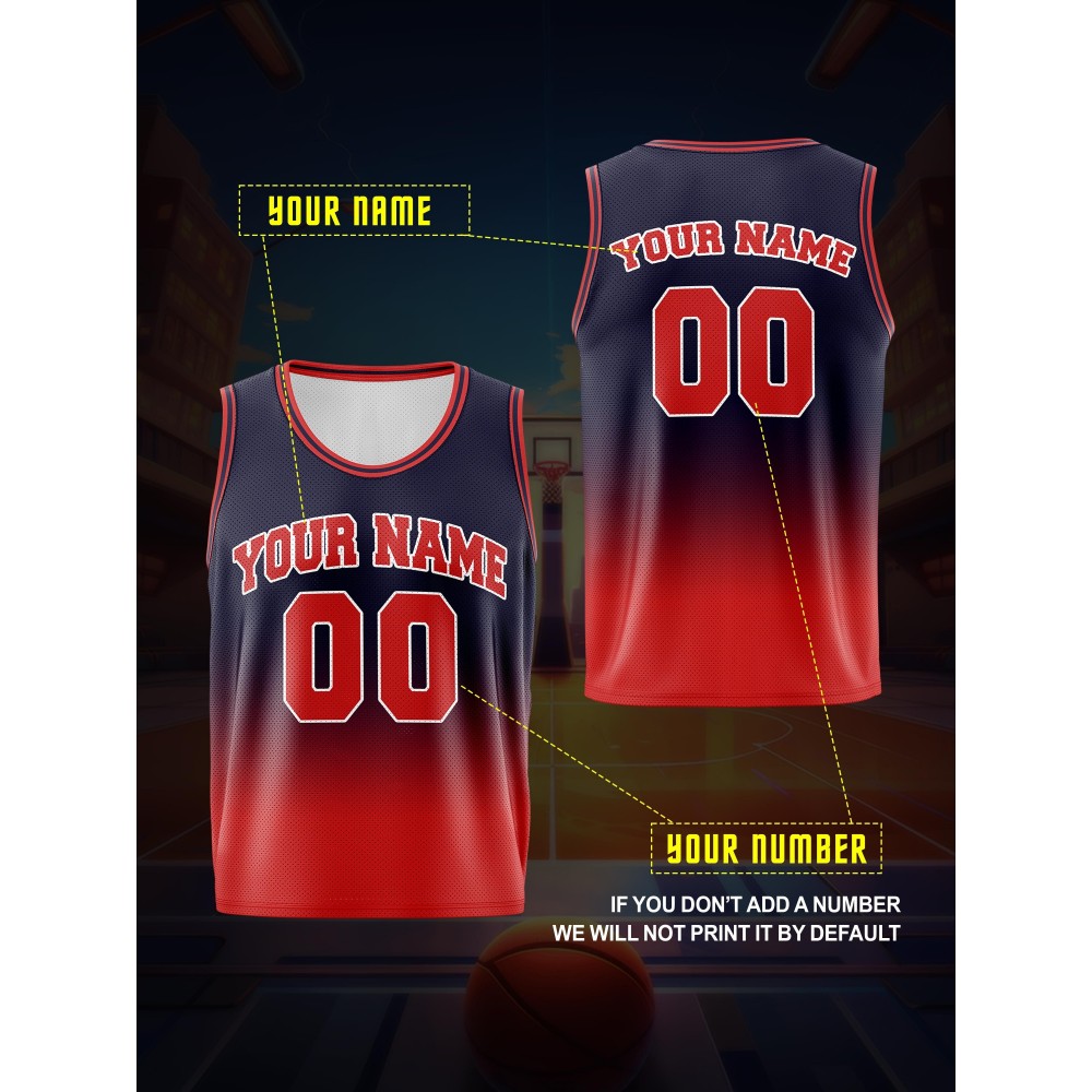 Youngsters' Customizable Basketball Vest - Your Name & Number | Navy Blue with Red Accents, Breathable & Comfortable Polyester, Ideal for Sports Training & Outdoor Fun, Machine Washable, Perfect for Outdoor
