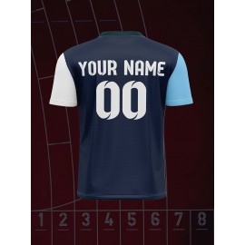 1pc Customizable Kids Soccer Jersey - V-Neck Polyester Football Top with Personalized Name & Number, Medium Stretch, All Over Print, Casual Sports Style for Boys & Girls, Perfect for Training, Beach, Weekend & Birthday Occasions