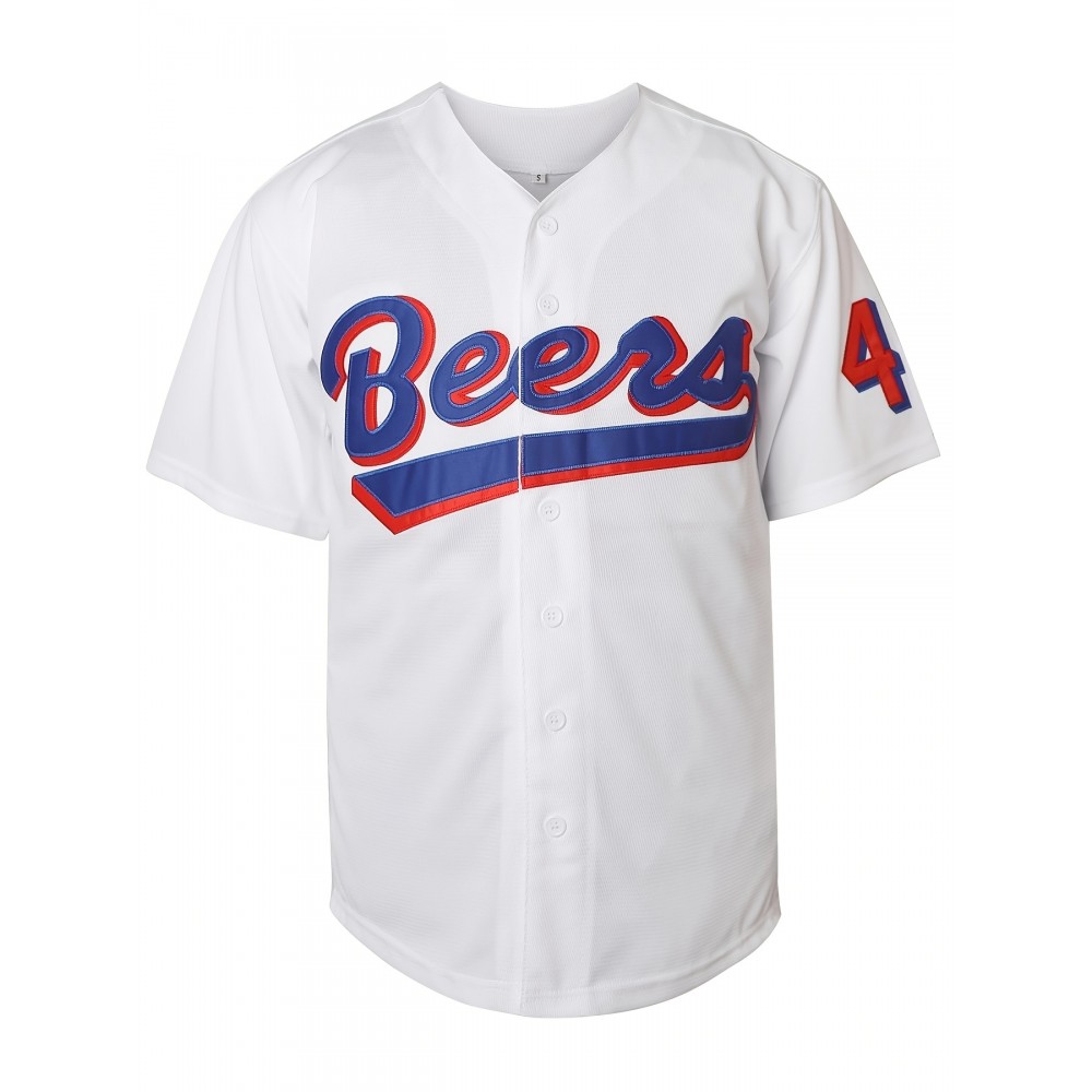 Men'S #44 Vintage Beers White Movie Baseball Jersey S-3XL