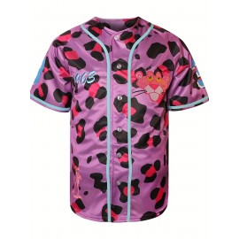 Pink Panther Baseball Jersey For Men, 90s Hip Hop Stitched Sports Fan Clothing For Party White Pink Purple S-3XL