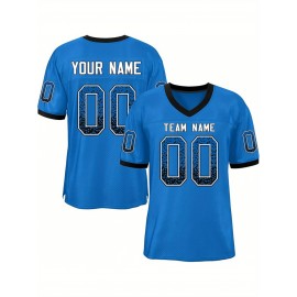 Customizable Plus Size Football Jersey - Personalized Name & Number, Vibrant Orange & White Striped Design, V-Neck Short Sleeve for Women'S Outdoor Sports, Team Uniforms, Summer Athletic Wear, Sporty Clothing, Durable Sportswear