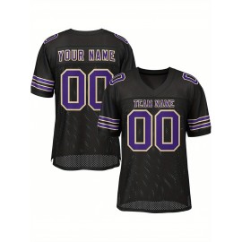 Customizable Football Jersey - Personalized Team Name & Number, Breathable Mesh Back, V-Neck Design, Unisex for Men & Women, Outdoor Sports, Summer Activewear, Custom Football Jersey
