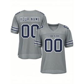 Customizable Football Jersey - Personalized Team Name & Number, Breathable Mesh Back, V-Neck Design, Unisex for Men & Women, Outdoor Sports, Summer Activewear, Custom Football Jersey