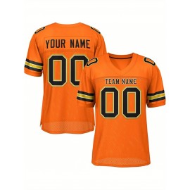 Customizable Football Jersey - Personalized Team Name & Number, Breathable Mesh Back, V-Neck Design, Unisex for Men & Women, Outdoor Sports, Summer Activewear, Custom Football Jersey
