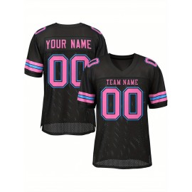 Customizable Football Jersey - Personalized Team Name & Number, Breathable Mesh Back, V-Neck Design, Unisex for Men & Women, Outdoor Sports, Summer Activewear, Custom Football Jersey